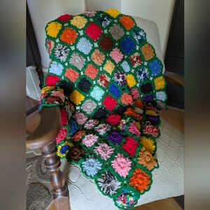 Vintage Granny Cottage Core Crochet Flower Throw